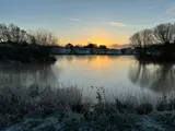 Winter sunrise at Florence Springs Luxury Lodges, Tenby, Pembrokeshire, South West Wales